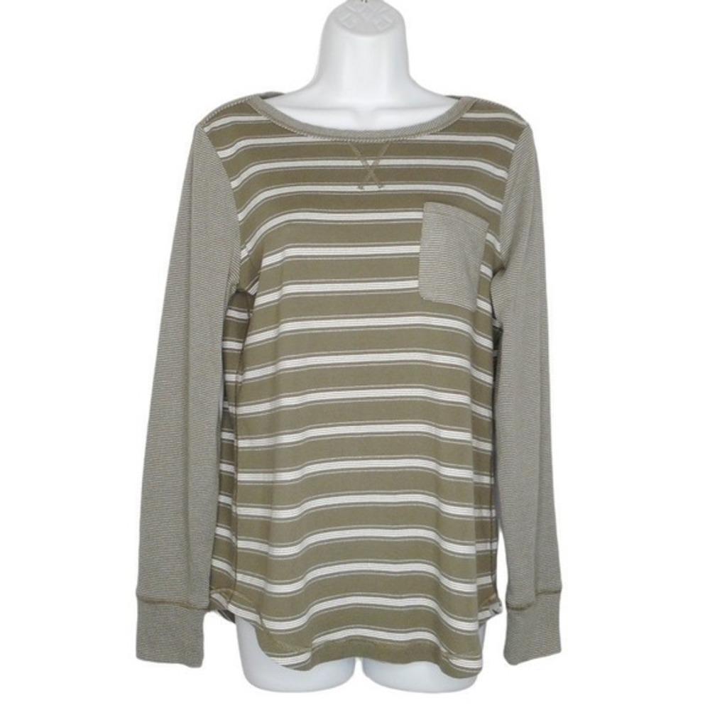 Eddie Bauer Top L Green Long Sleeve Pocket Striped Legend‎ Wash T-Shirt